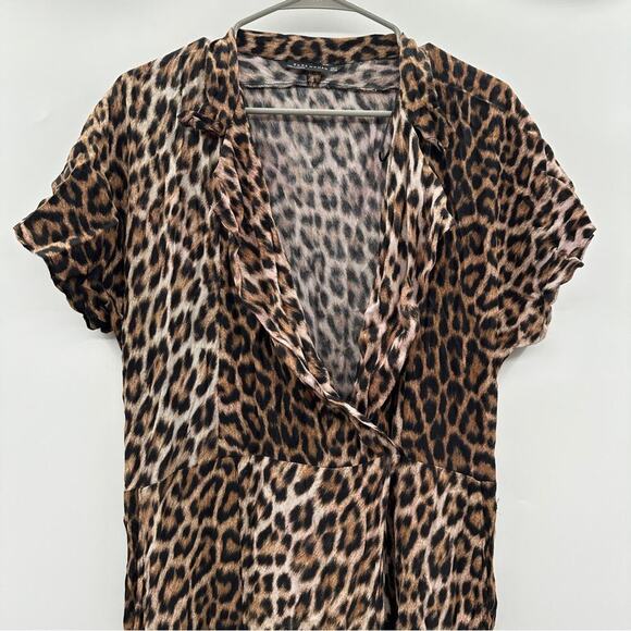 Zara Leopard Print Short Sleeve Cropped Jumpsuit Sz M Bloggers Favorite - Picture 4 of 13